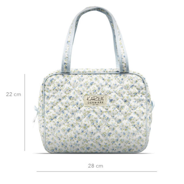 Karen stor toilettaske med hank i blåt småblomstret quilt